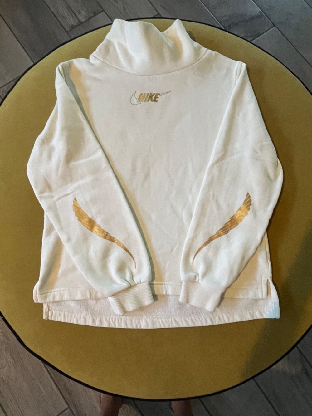 Nike Girls XL Sportswear Club Fleece Funnel Neck Sweatshirt Metallic Gold Wings